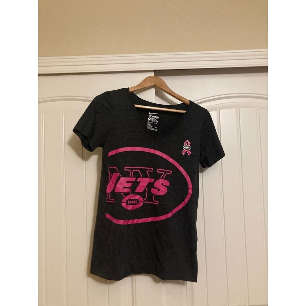 New York Jets T Shirt Medium Pink Breast Cancer Support Logo Dark Gray Nike
